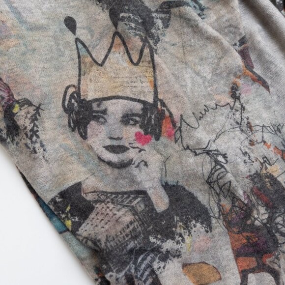 Inoah Cardigan Duster Longline Graffiti Printed Small Open Front Art To Wear - Picture 8 of 11